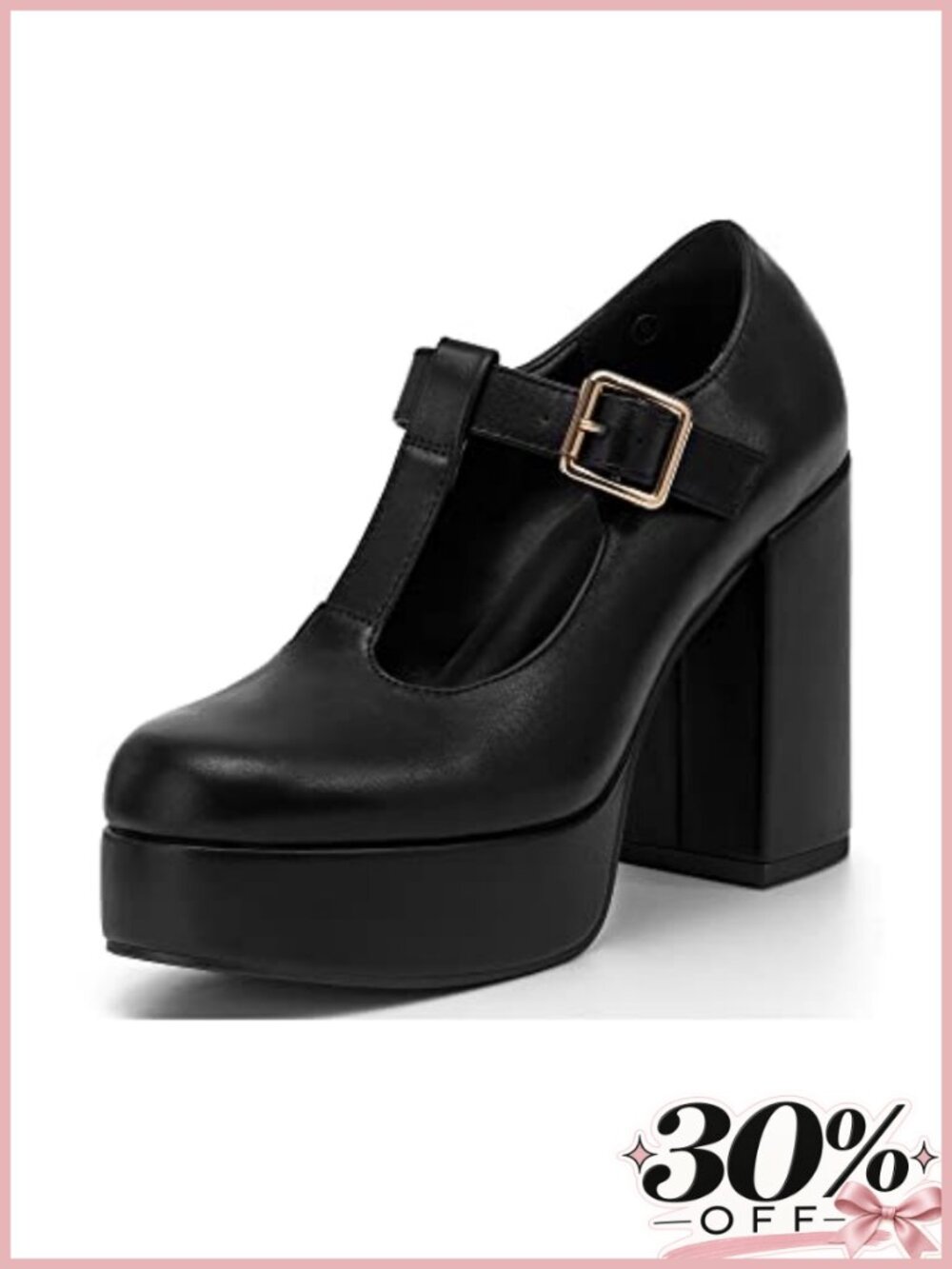 T-Strap Chunky Platform Mary Jane Heels Faux Leather Dress Pumps